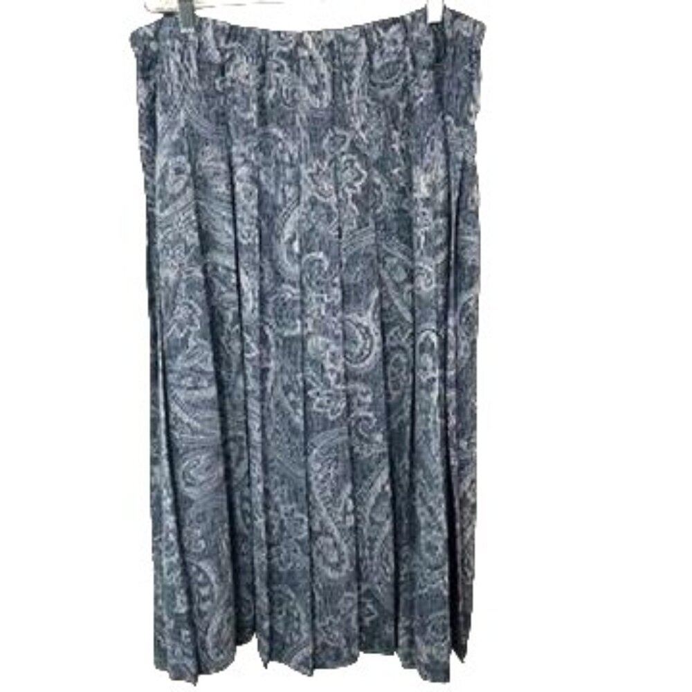 Vintage Koret Womens Blue Paisley Pleated Skirt Sz 20W Elastic Waistband Office